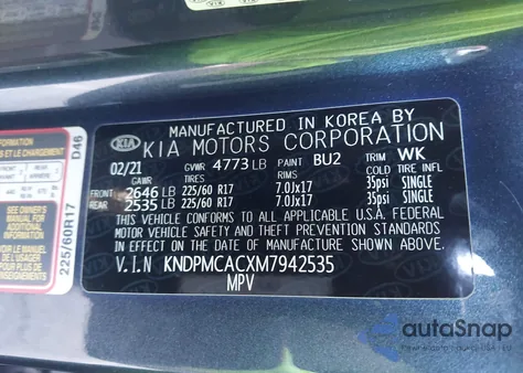 2021 Kia Sportage Lx z USA, uszkodzony, nr VIN KNDPMCACXM7942535